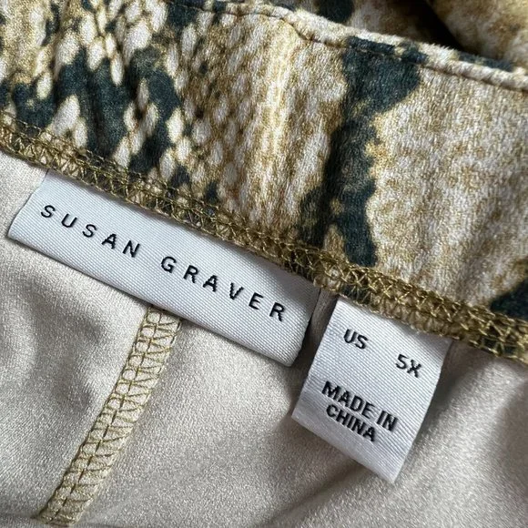 Susan Graver Snakeskin Printed Faux Suede Skirt size 5X Cream Black Elastic NWT - Picture 4 of 6